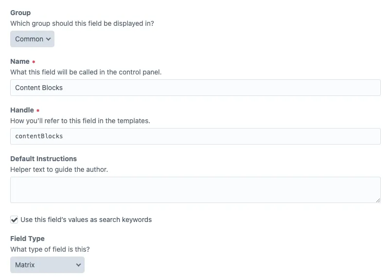 Content Block Field Config