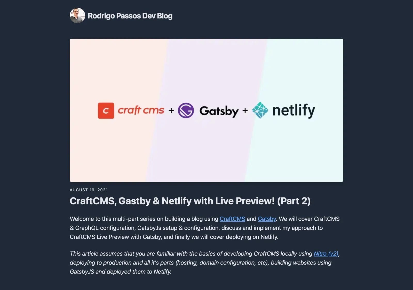 The old post page for part 2 of the Craft series