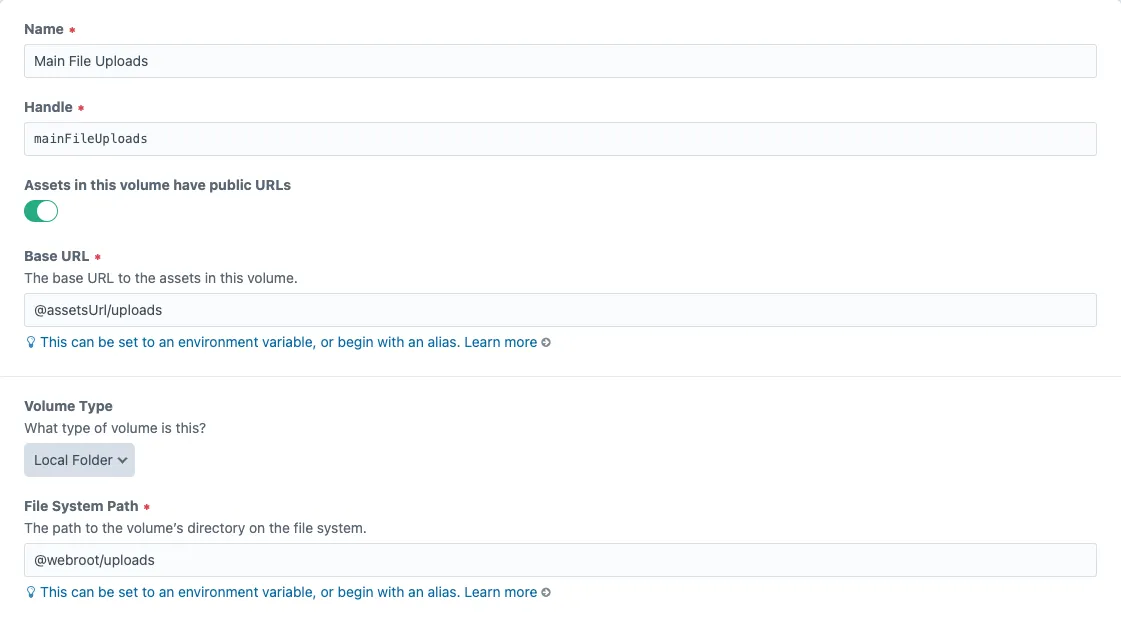 Adding Main File Uploads asset volume to Craft